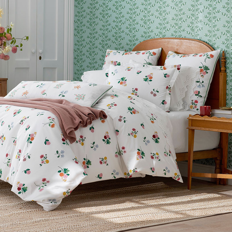 Ditsy Dahlia Classic Cool Cotton Percale Duvet Cover - White Multi, Twin/Twin XL | The Company Store