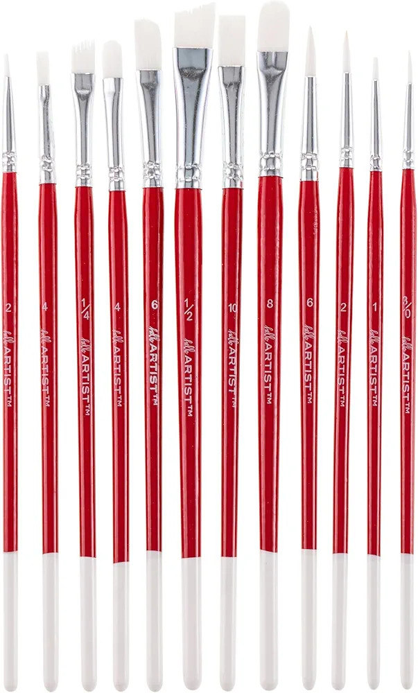 Hello, Artist! 12 Piece Short Handle White Taklon Variety Pack Brush Set, for All Levels of Paint... | Amazon (US)