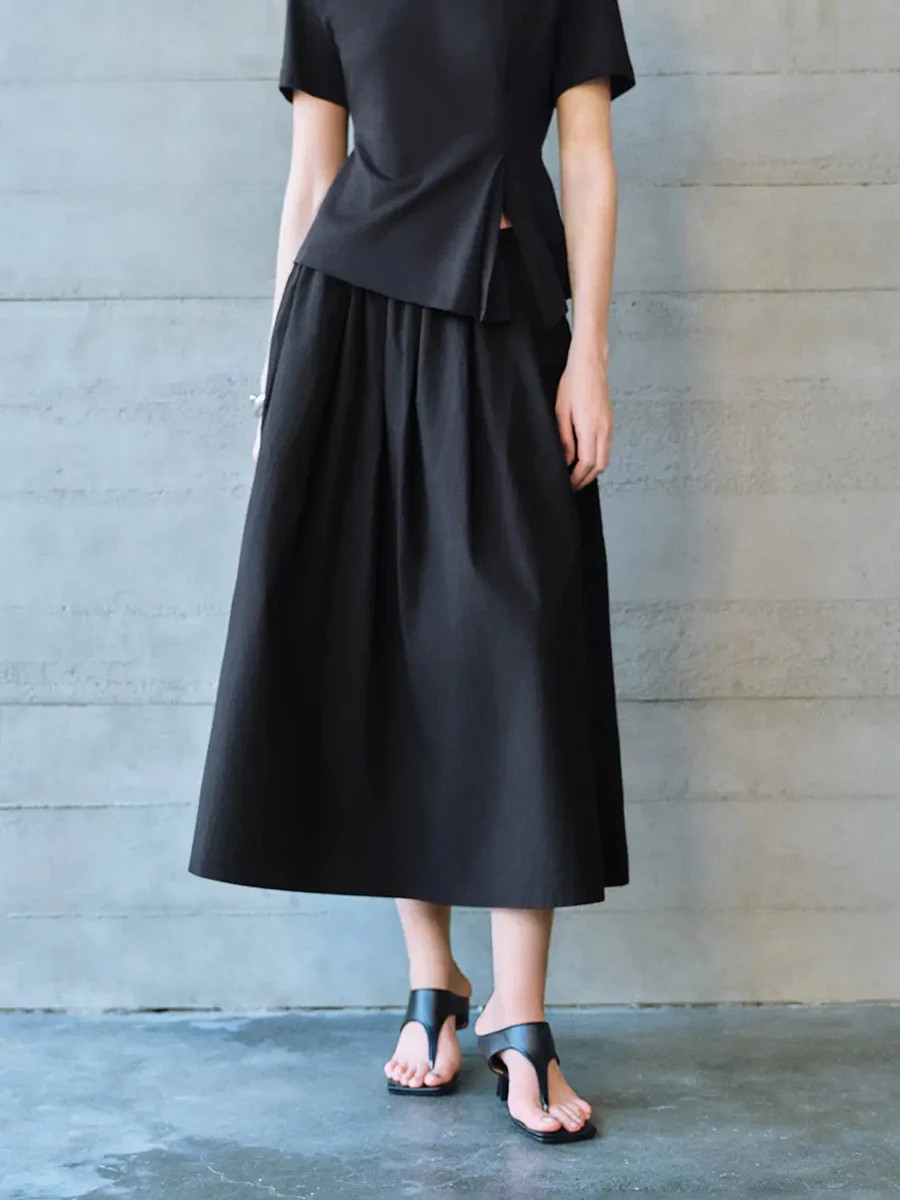 Elastic Waist Midi A-Line Skirt | Urban Revivo