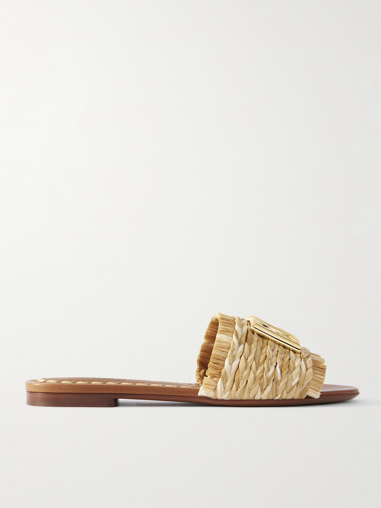 Dolce & Gabbana - Embellished Braided Raffia Sandals - Neutrals | NET-A-PORTER (US)