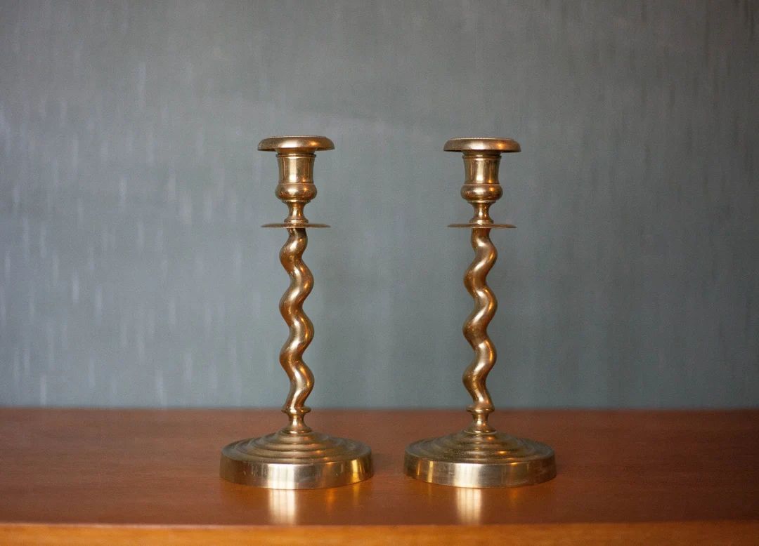 pair of vintage candlesticks, vintage candle holder, brass twist candlestick, interior decoration... | Etsy (US)
