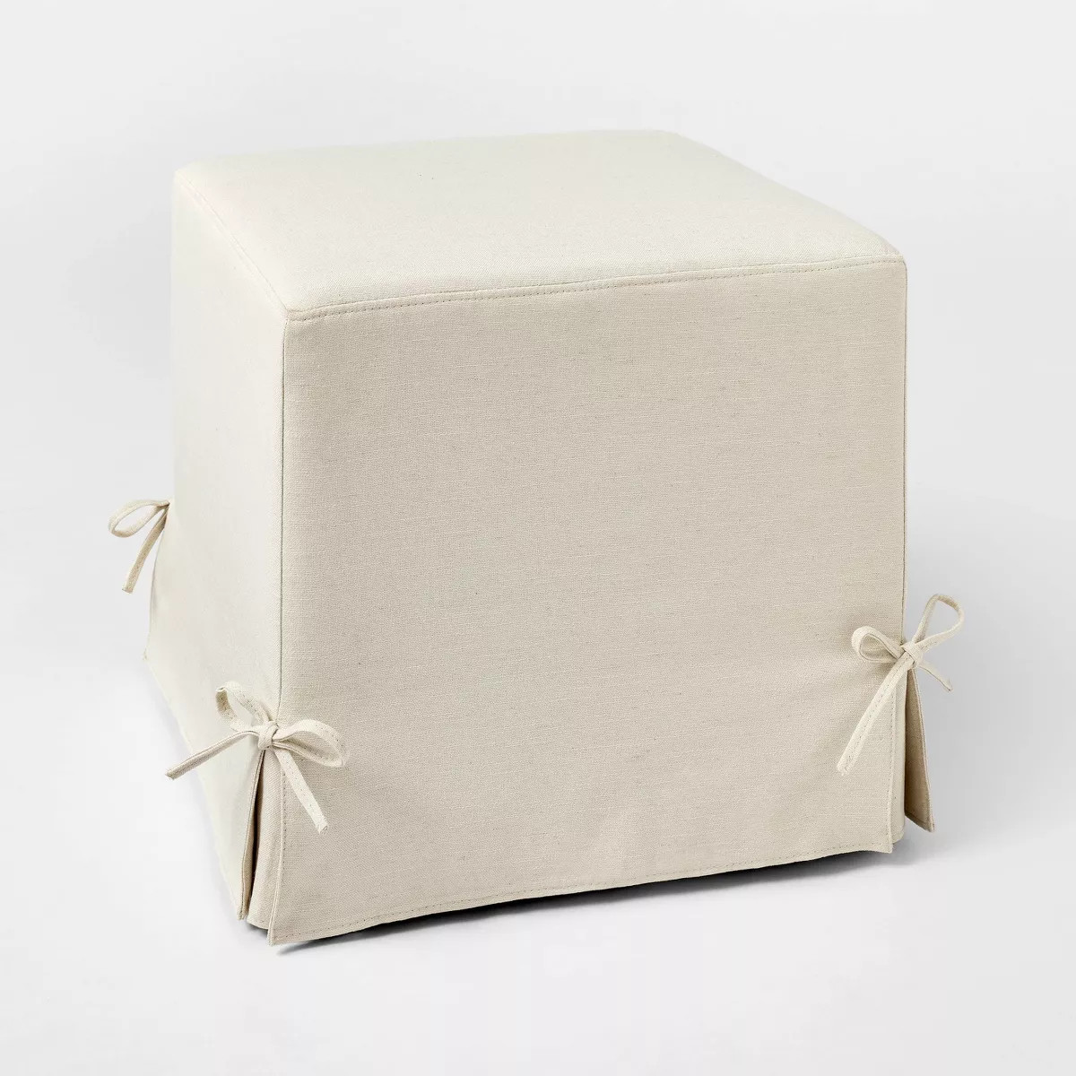 Lynwood Slipcover Cube Ottoman with Tie Details Cream - Threshold™ designed w/Studio McGee | Target