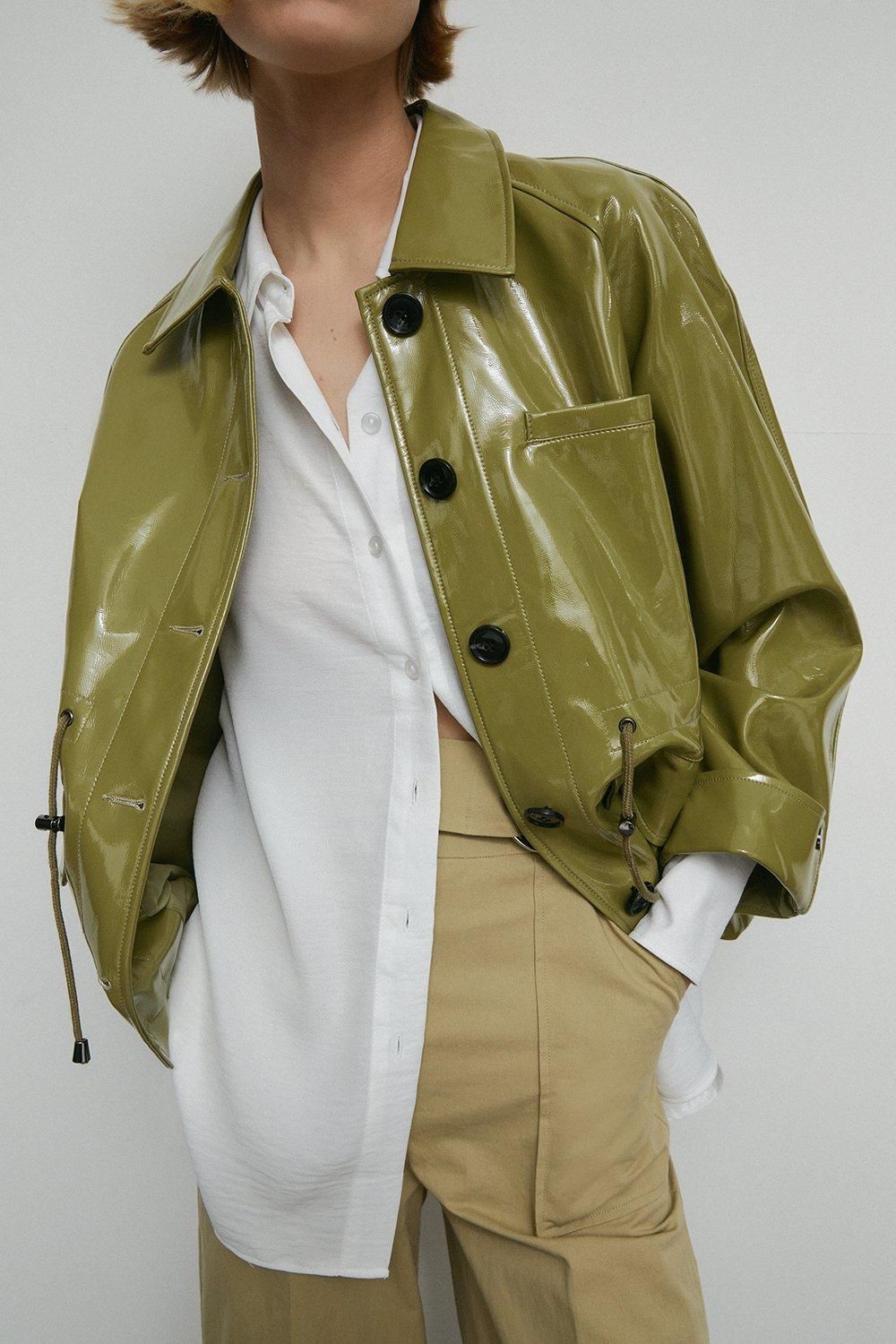 Faux Leather Button Through Rain Coat | Warehouse UK & IE