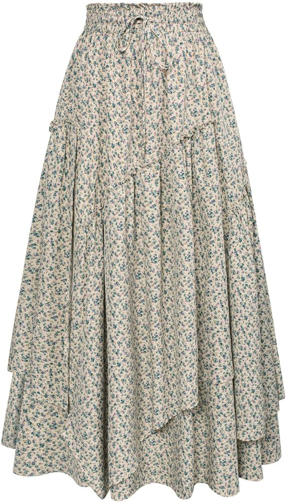 Scarlet Darkness Women Floral Print Boho Skirt Elastic High Waist Long Maxi Skirts with Pockets | Amazon (US)