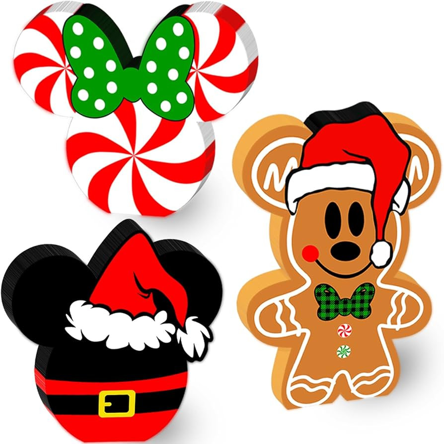 3pcs Mouse Christmas Table Decorations Double-Printed Tiered Tray Sign Xmas Wooden Decor Cute The... | Amazon (US)