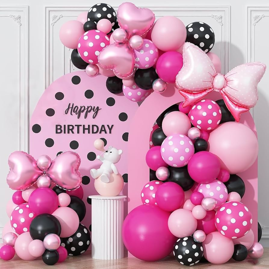 Pink and Black Balloons Arch Balloons Garland with Bow Heart Foil Balloon Cartoon Mouse Birthday ... | Amazon (CA)