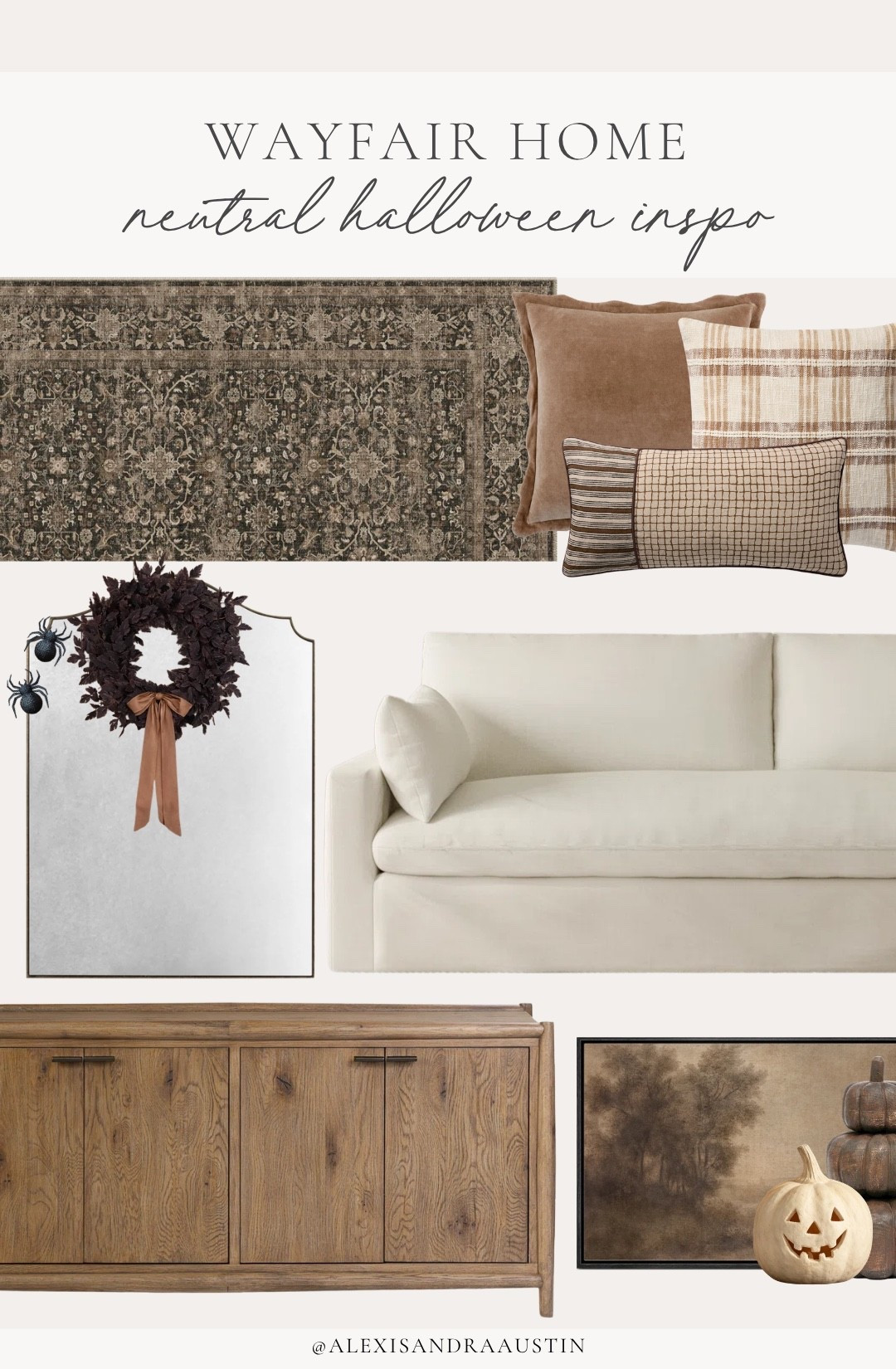 #AD Creating a cozy Halloween home has never been easier with all of my newest @Wayfair finds. From elevated decor to moody styles and textures, find the perfect piece for your spooky home this season.

#Wayfair #WayfairPartner 

Home finds, neutral home inspo, furniture favorites, fall refresh, neutral wood tones, vintage inspired area rug, Halloween home inspo, cozy throw pillows, living room refresh, fall art, neutral pumpkins, fall wreath, timeless mirror, linen upholstered sofa, sideboard details, Wayfair, neutral Halloween, shop the look!

#LTKSeasonal #LTKHome
