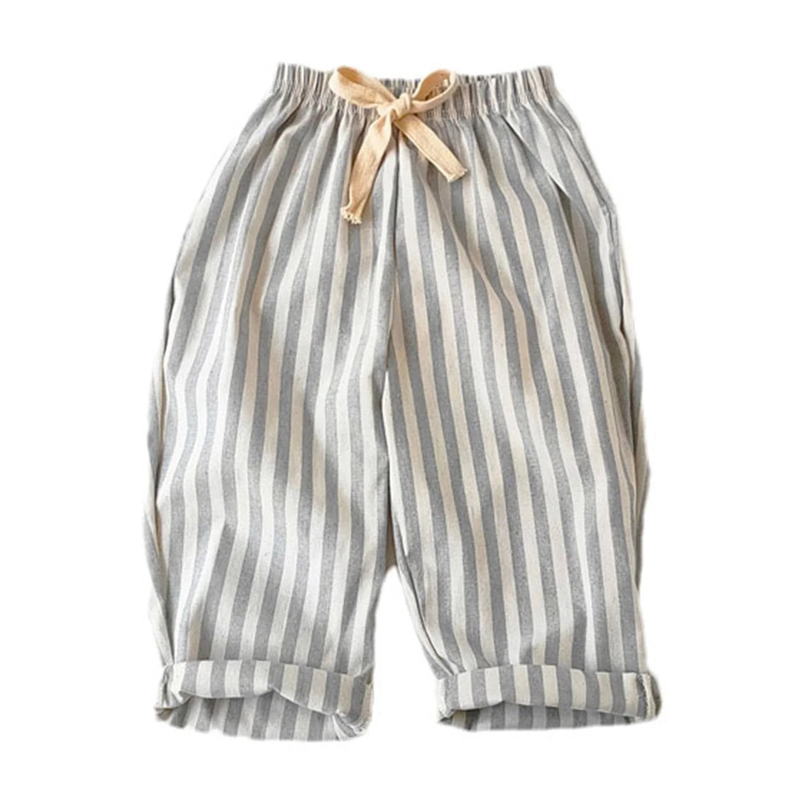 FAIWAD Unisex Boys Girls Striped Cotton Linen Pants Drawstring Baggy Roll Hem Trousers Casual Lightweight Clothes - Walmart.com | Walmart (US)