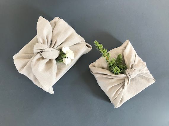 Natural linen furoshiki. Reusable gift wrapping cloth. Eco-friendly furoshiki cloth in small, med... | Etsy (US)