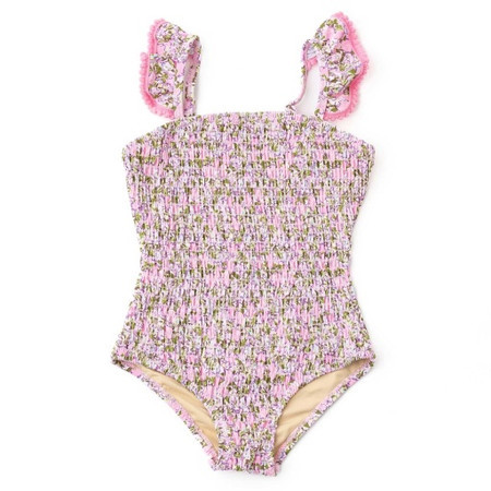 Blushing Blooms Girls Smocked One Piece Swimsuit 6m-10 | Shade Critters
