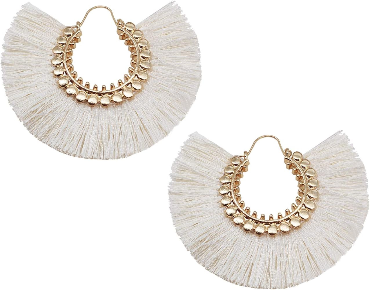 Tassel Hoop Earring, Statement Thread Dangle Earrings Stylish Long Fringe Drop Earrings Lightweig... | Amazon (US)