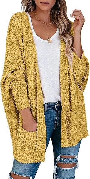 ZESICA Women's Popcorn Long Sleeve Open Front Chunky Knit Oversized Cardigan Sweater Coat with Po... | Amazon (US)
