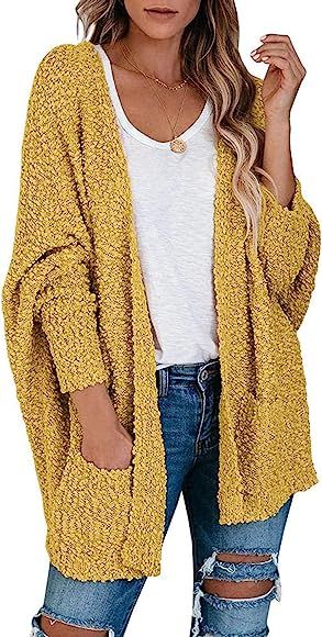 ZESICA Women's Popcorn Long Sleeve Open Front Chunky Knit Oversized Cardigan Sweater Coat with Po... | Amazon (US)