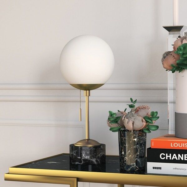 Reagan Deco Table Lamp in Golden Brass and Marble | Bed Bath & Beyond