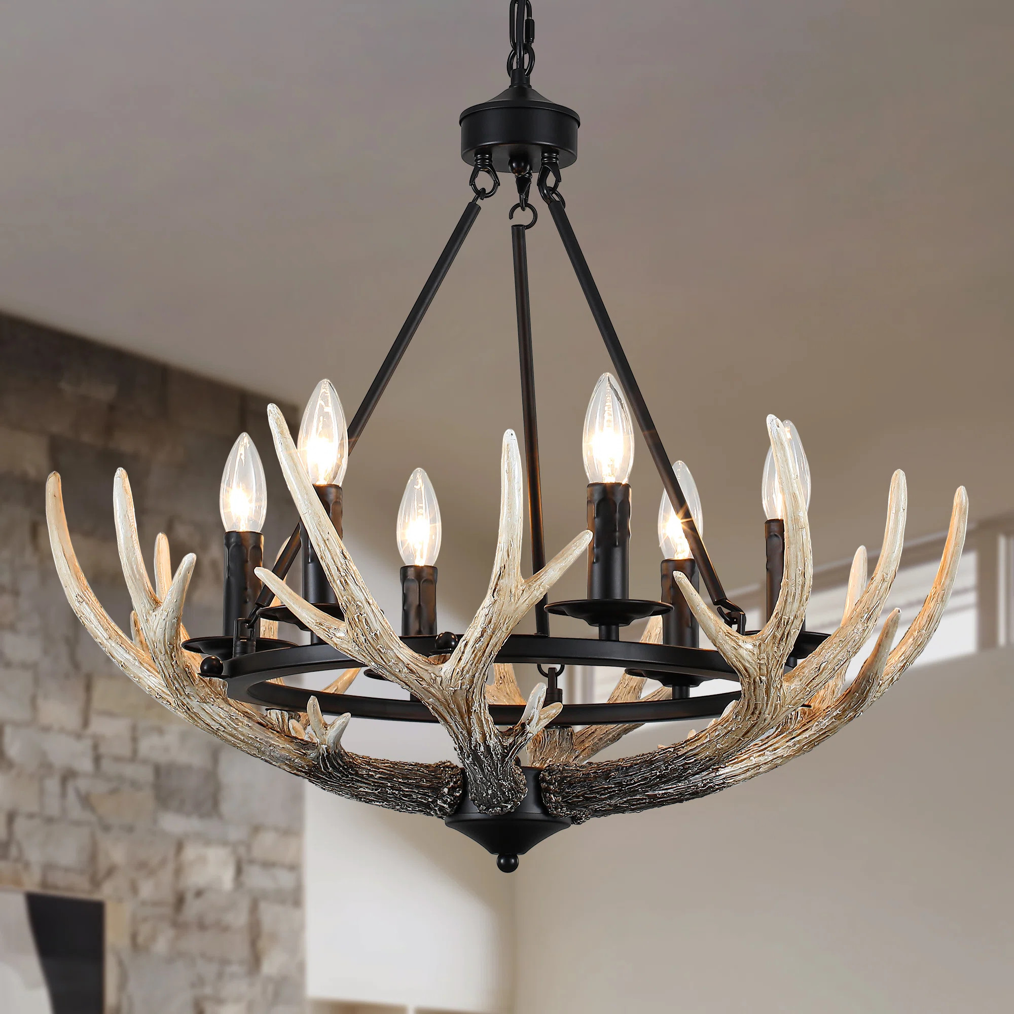 Millwood Pines 6 - Light 23.6'' Dimmable Rustic Farmhouse Style Resin Antlers Chandelier For Dini... | Wayfair North America