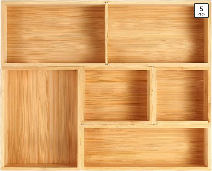 Fabsome Bathroom Drawer Organizer, Bamboo Box Bin for Junk Vanity Desk Makeup Drawer, Small Woode... | Amazon (US)