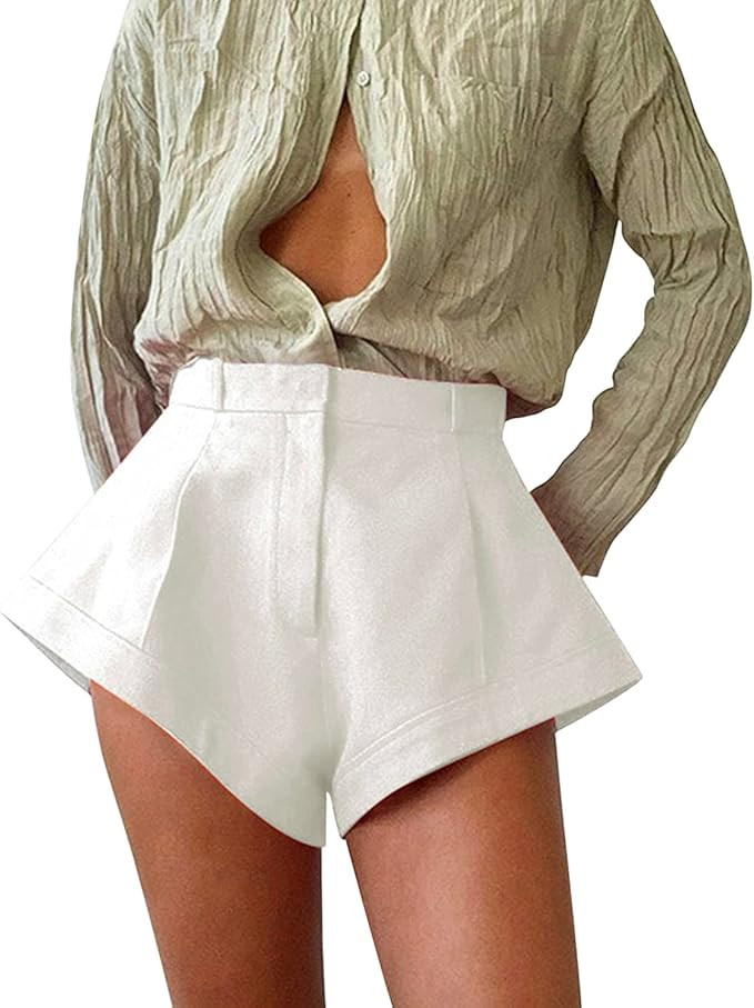 Womens High Waist Solid Color Wide Leg Flare Shorts Summer Casual Bell Bottom Hot Pants | Amazon (UK)