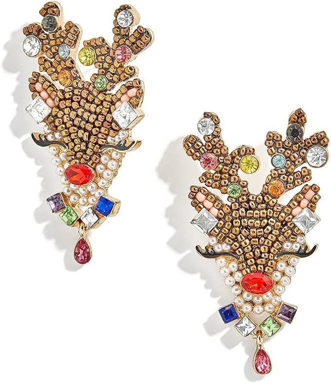 JOYA GIFT Christmas Bead Earrings Elk head Gold Earrings Bohemia Handmade Colorful Crystal Drop E... | Amazon (US)