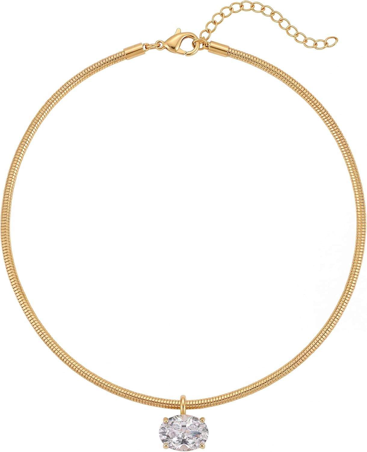 Wellike Gold Collar Necklace for Women Trendy Choker Necklace Oval Cubic Zirconia Pendant Necklaces Summer Jewelry | Amazon (US)