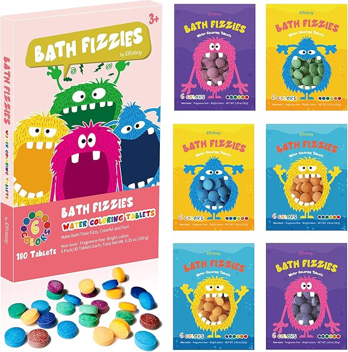Bath Color Tablets for Kids, 180 Count Colour Changing Bath Fizzies for Kids Boys Girls (6 Pack, ... | Amazon (US)