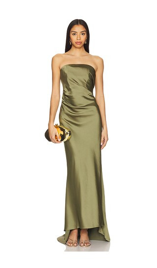 Lucile Strapless Gown in Pesto | Revolve Clothing (Global)