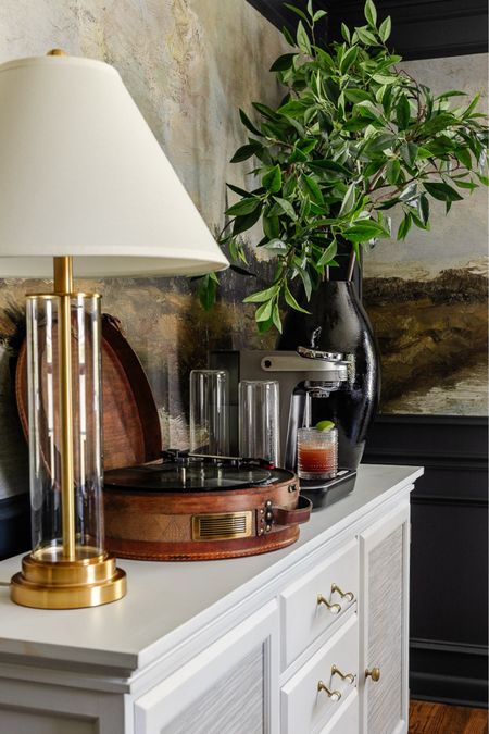 Buffet decor & where we display our bartesian when guests are over! 

#Buffet #BuffetDecor #SideTable #RecordPlayer #Mother’sDayGift #Greenery #potterybarn #vase 

#LTKhome