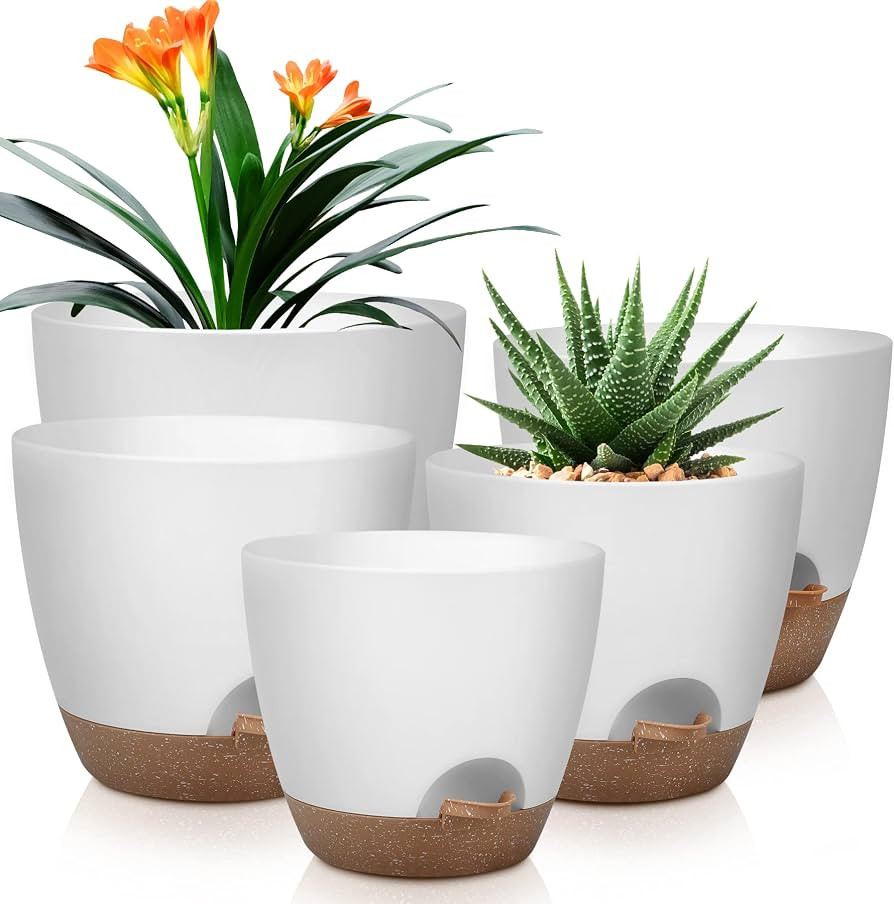 Plant Pots 10/9/8/7.5/7 Inch Self Watering Pots, Set of 5 Plastic Planters with Drainage Holes an... | Amazon (US)