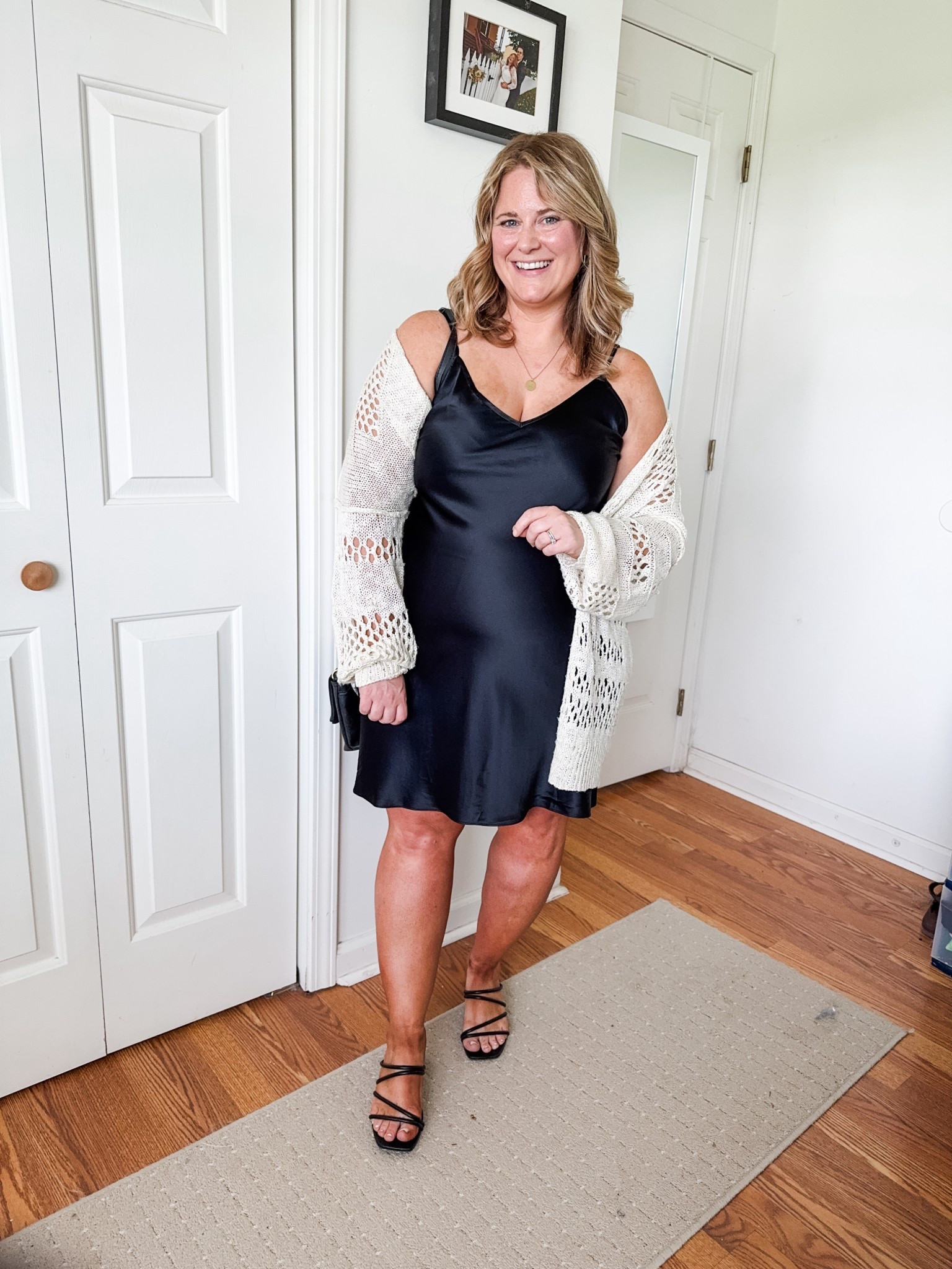 Wearing an XL in my silk dress and my cardigan 

#LTKSeasonal #LTKMidsize #LTKWedding