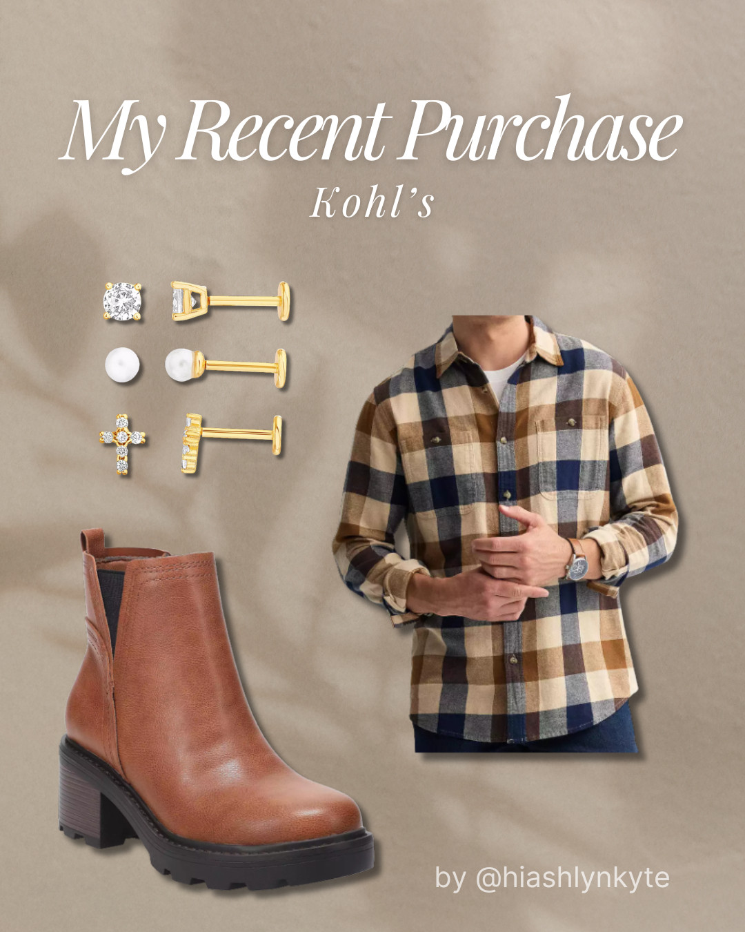 wanna shop my most recent purchase at Kohls? i have been needing a new brown cognac boot for fall and winter to pair with jeans! Hubby can always go for a new flannel and i loved the colors of this one. My big girl is getting new earring for a christmas gift! Kohl's has MAJOR discounts right now!!

#falloutfit #familyphotooutfit #christmaslist #christmasgift 

 #LTKGiftGuide #LTKSeasonal #LTKSaleAlert
