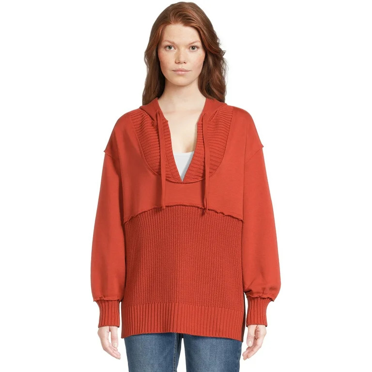 Time and Tru Women's Mixed Media Hoodie, Sizes S-3XL - Walmart.com | Walmart (US)