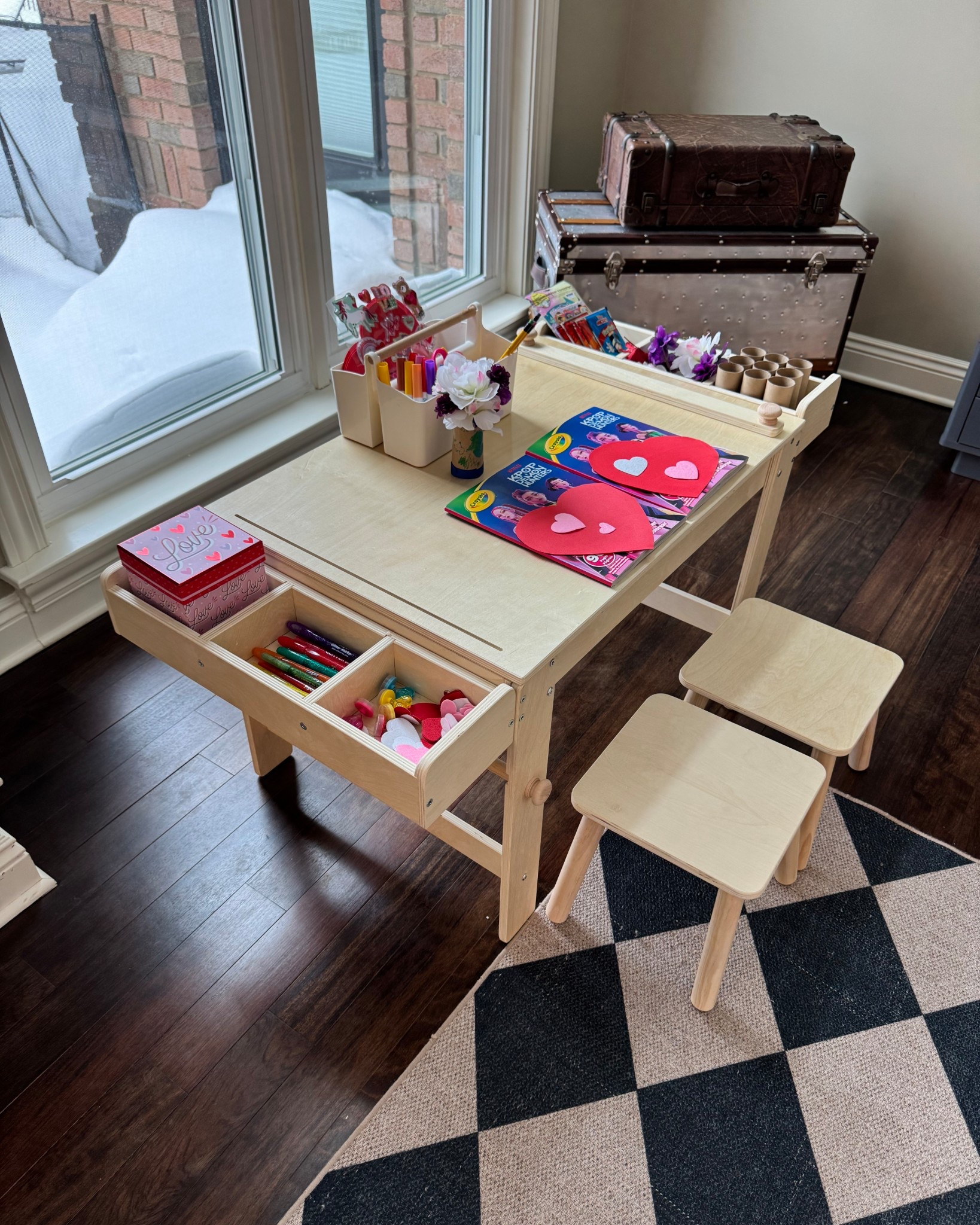 Kids new craft table they love it so far! Definitely more space than our other one because they were starting to not have enough space at craft time. 

Craft table. Craft supplies. Craft station. Wooden craft table. 

#LTKHome #LTKKids