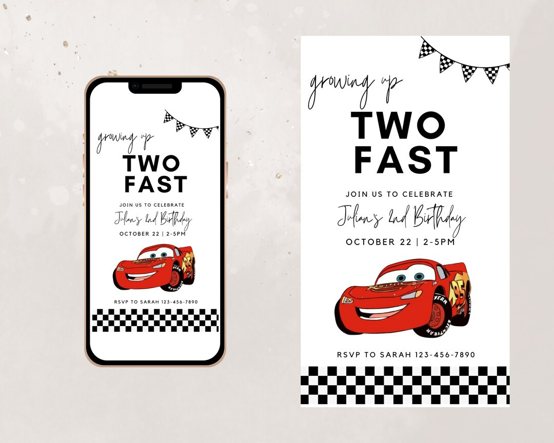 Cars Birthday Party Invite Second Birthday Party Invitation Two Fast Lightning Mcqueen Birthday 2... | Etsy (US)