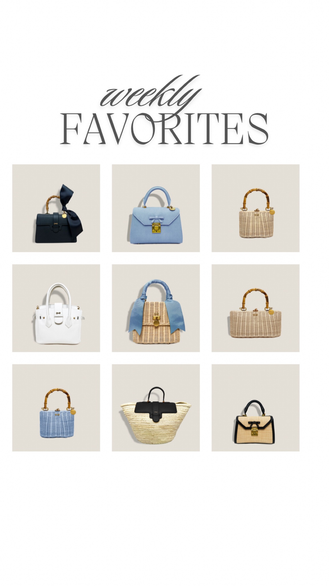 Summer bags. Basket bag, rattan bag, blue bag, black bag with bamboo handle. MME Mink bags.

#LTKSeasonal #LTKitbag #LTKstyletip