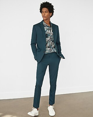 Slim Solid Teal Cotton Sateen Suit Jacket | Express