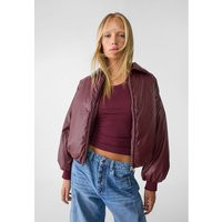 Stradivarius Leather effect puffer jacket Burgundy S | Stradivarius (UK)