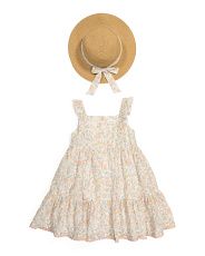 Toddler Girls Ruffle Strap Button Front Dress With Hat | Marshalls