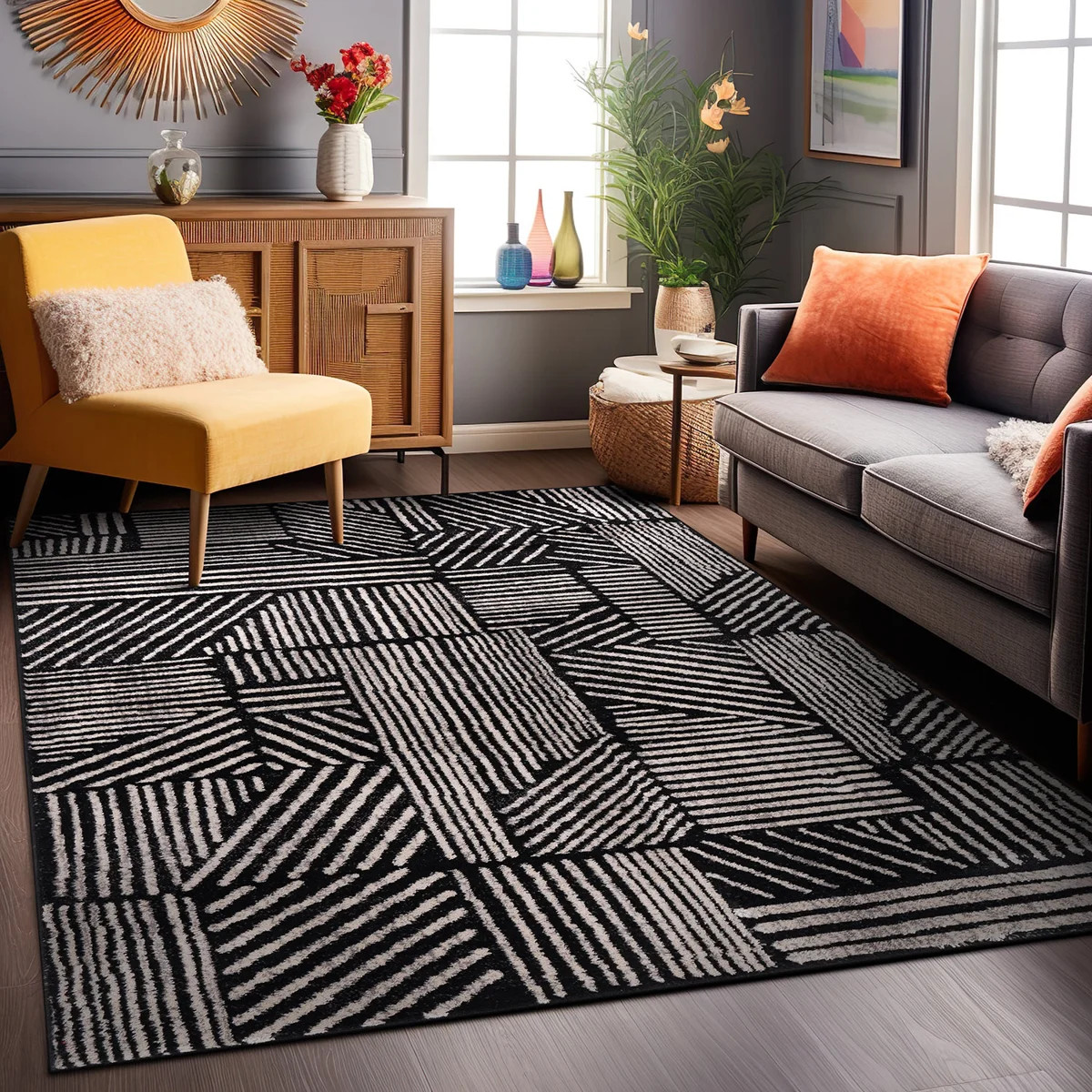 Rambo Geometric Black/Ivory Area Rug | Wayfair North America