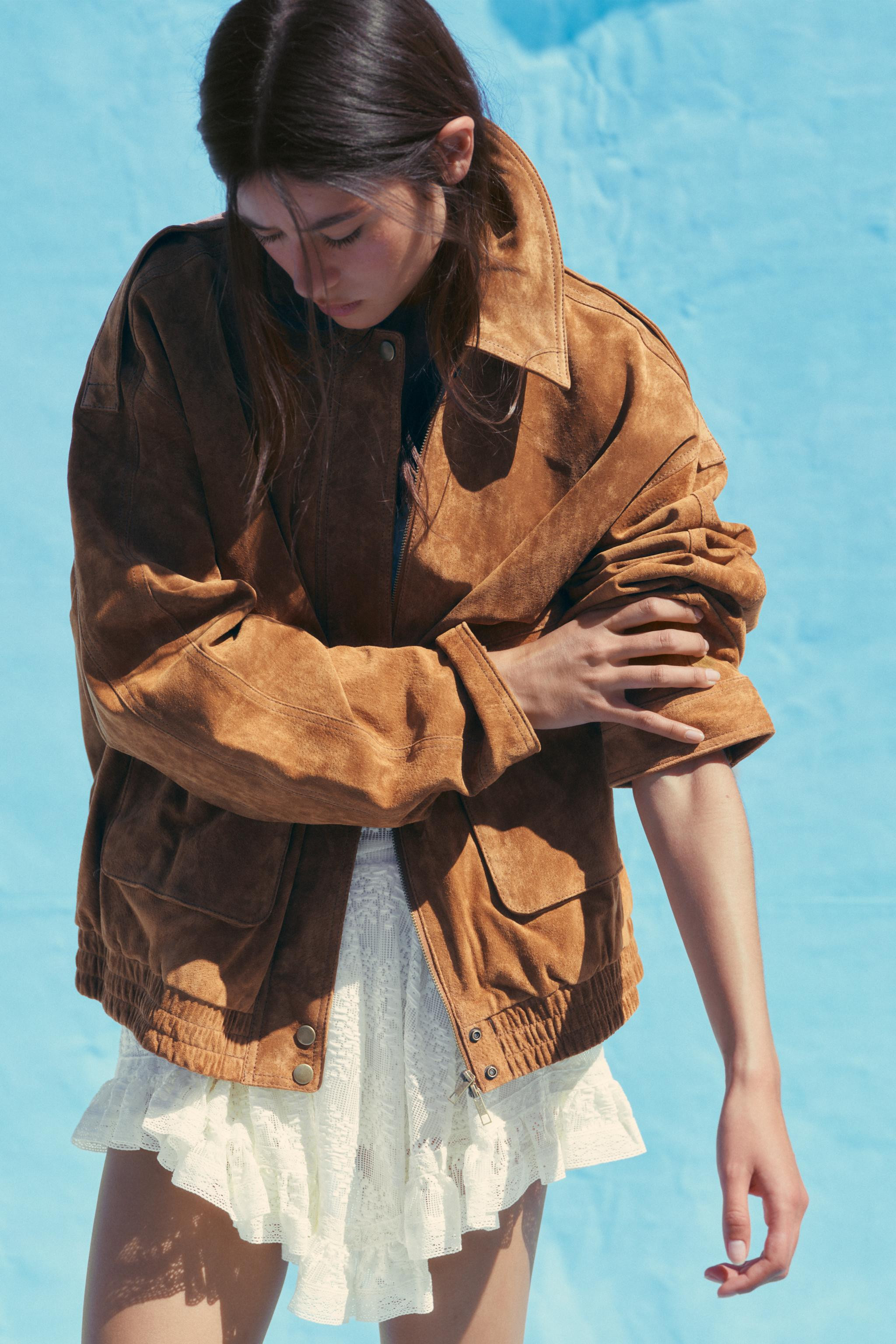 100% SUEDE LEATHER BOMBER JACKET WITH POCKETS | Zara UK