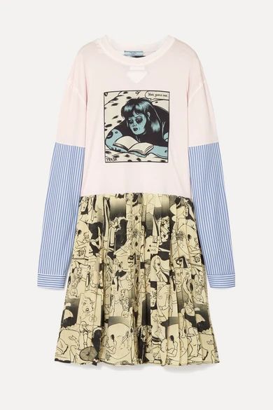 Prada - Printed Cotton-jersey And Silk Mini Dress - Ivory | NET-A-PORTER (UK & EU)