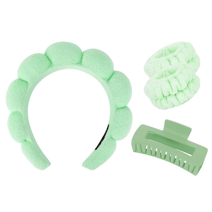 Spa Headband And Wristband Set Skincare Headband For Washing Face Hair Claw Clips For Thick Hair ... | Amazon (US)