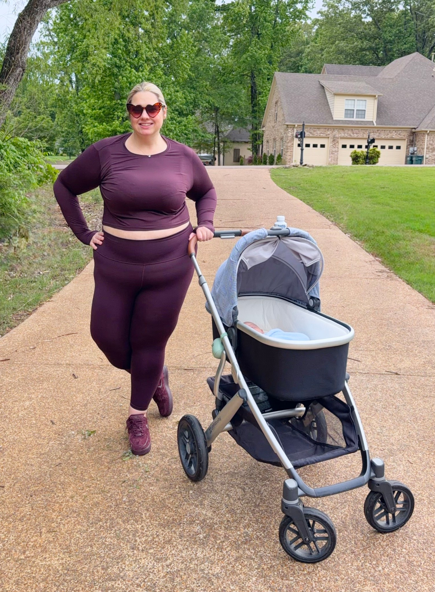 Finally cleared for neighborhood walks 🙌 This moment calls for a Fabletics fit. Wearing the Powerhold leggings for that postpartum belly support. Also, can we take a moment to appreciate how this oxblood set is practically a perfect match for my air force 1s? I love a monochromatic moment. 

Wearing a 2x in these pieces 

#LTKdayinmylife #LTKmomlife #LTKootd