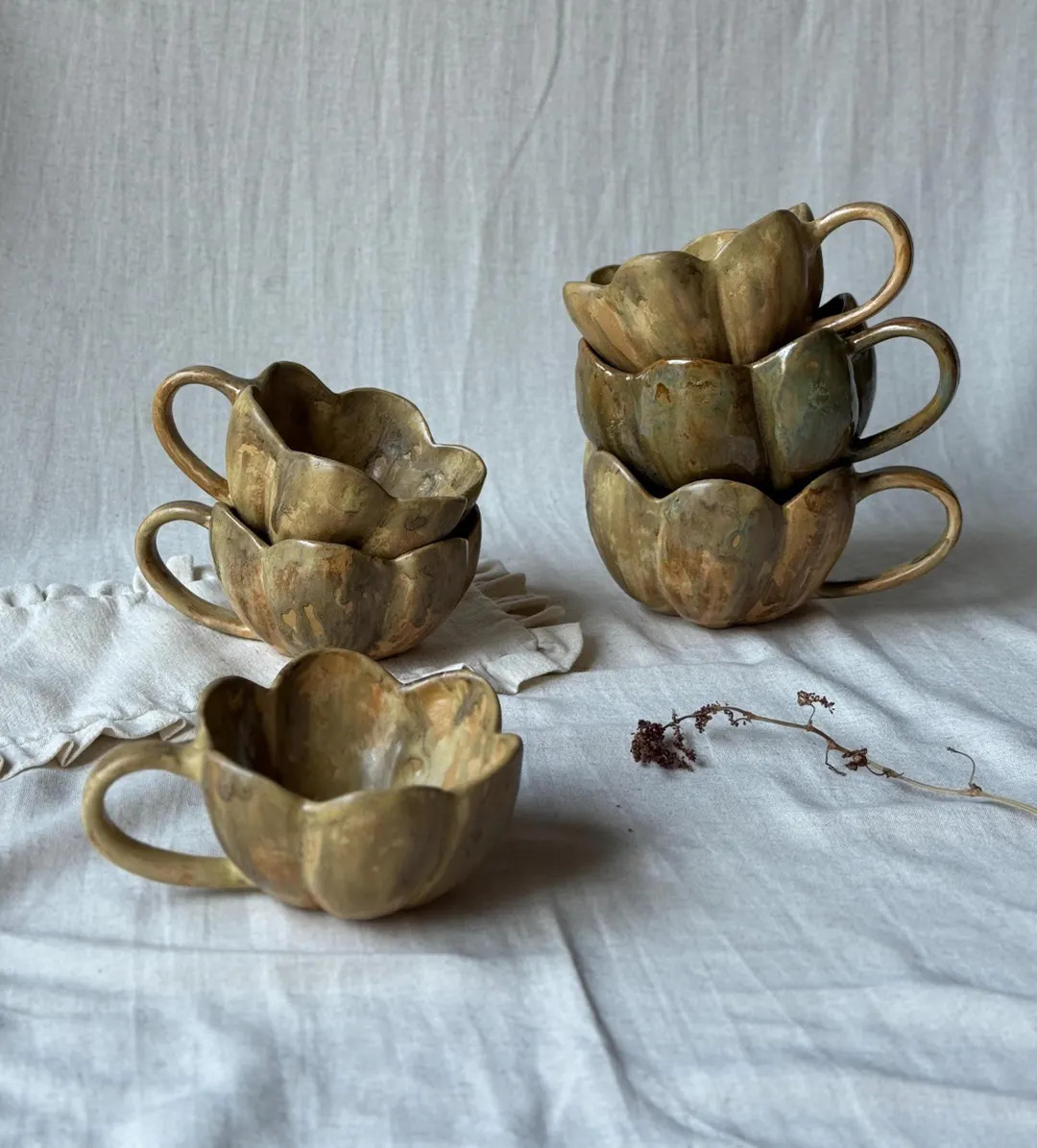 Ceramic Rustic Petal Cups, Handmade Stoneware Nordic Cappuccino Cup, One of Kind Latte Coffee Mug... | Etsy (US)