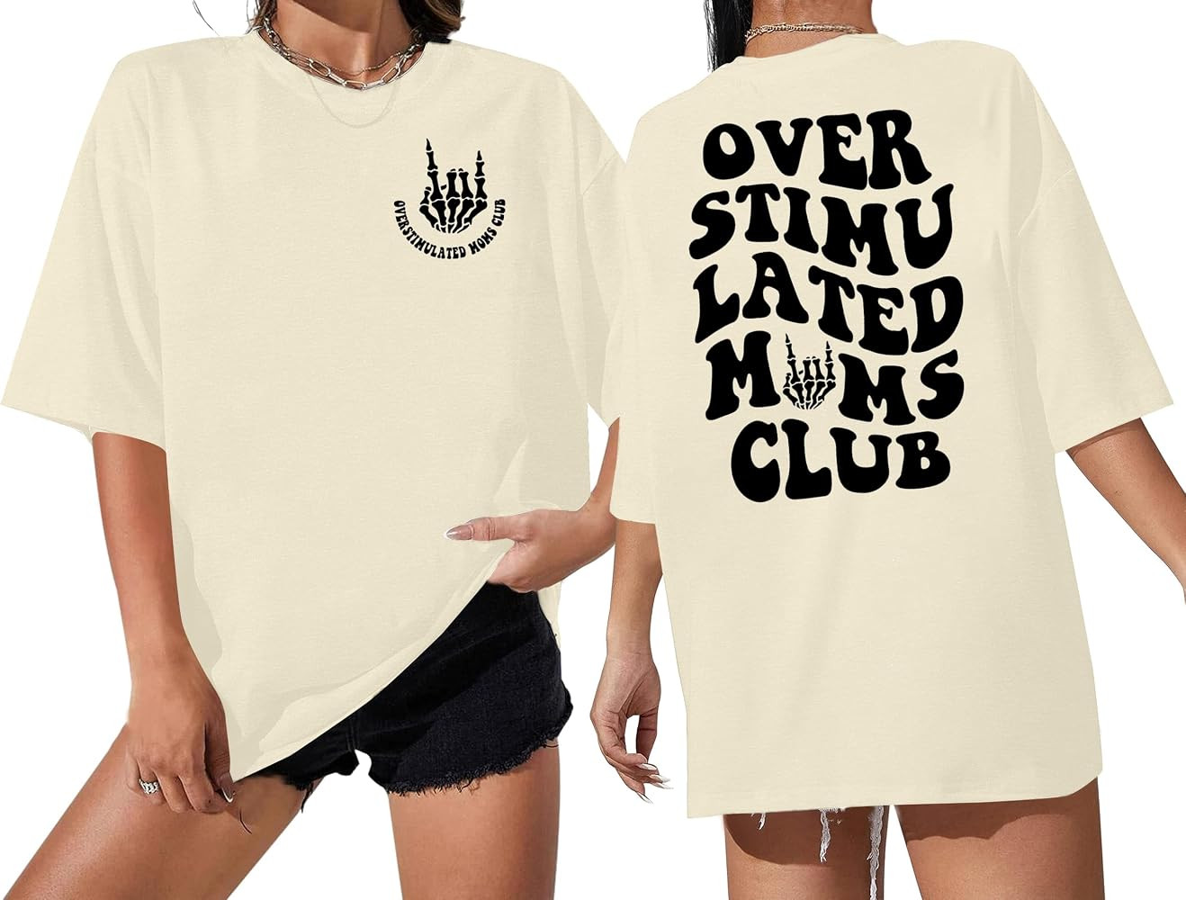Overstimulated Moms Club Shirt Oversized Mama Shirts Funny Mom Life Graphic Tees Casual Short Sle... | Amazon (US)