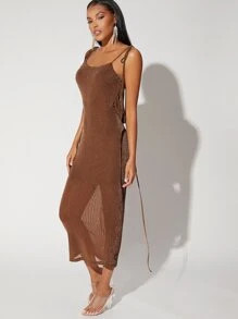 SHEIN BAE Tied Shoulder Backless Glitter Dress SKU: sw2108134118674666(1000+ Reviews)Trending - H... | SHEIN