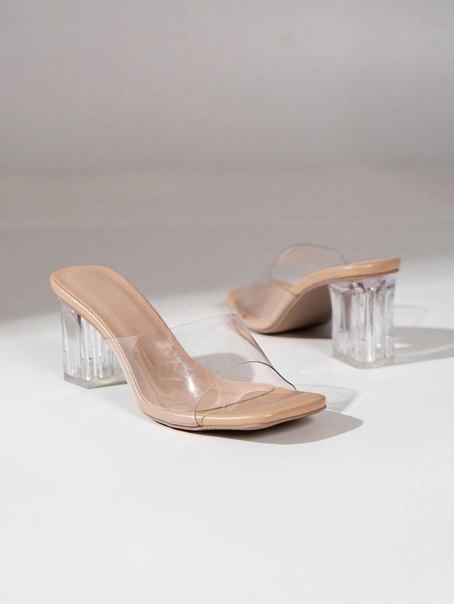 Fashion Sandals For Women, Clear Chunky Heeled Mule Sandals | SHEIN