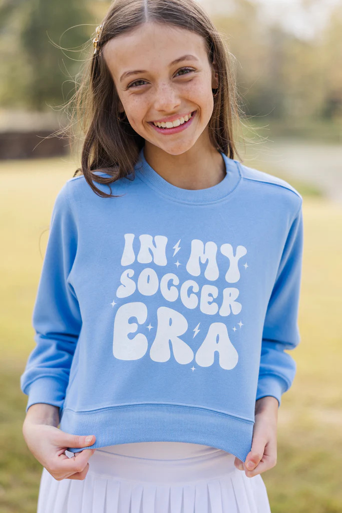 Girls: In My Soccer Era Blue Graphic Sweatshirt | The Mint Julep Boutique