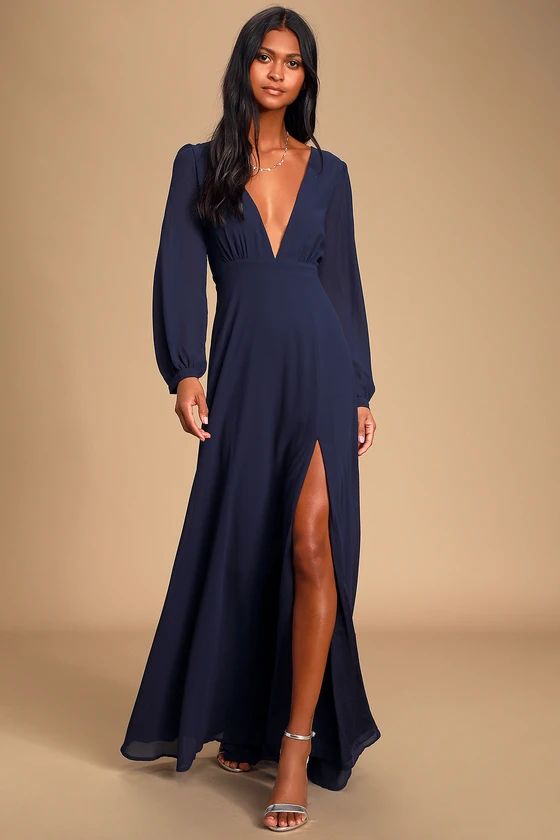 All My Life Navy Blue Long Sleeve Maxi Dress | Lulus (US)