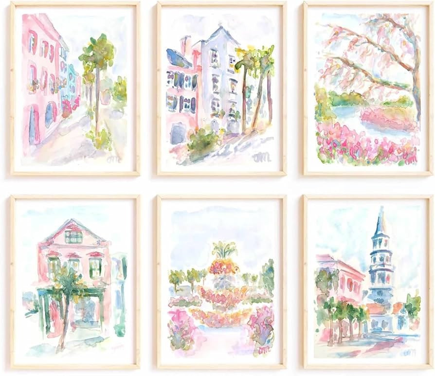 Charleston South Carolina Wall Art Preppy Posters Pictures Pastel Pink Canvas Wall Decor Aestheti... | Amazon (US)