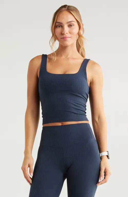 Zella Thrive Rib Bra Tank in Navy Sapphire at Nordstrom, Size X-Large | Nordstrom