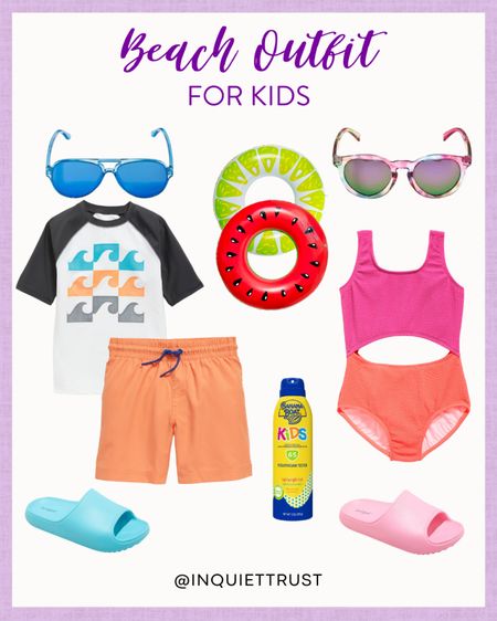 Get your kids ready for a fun day at the beach with these cute outfit ideas: a cut-out one-piece swimsuit, swimming shorts, cute slides, sunglasses, and more!
#kidsfashion #vacationoutfit #toddlerclothes #summerlook

#LTKSwim #LTKSeasonal #LTKKids